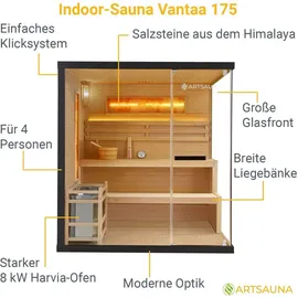 Artsauna Saunakabine Vantaa 175 mit Salzstein - Indoor Sauna für 4 Personen