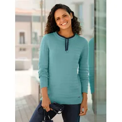 Strickpullover CASUAL LOOKS "Pullover", Damen, Gr. 42, blau (ozean), 50% Baumwolle, 50% Polyacryl, unifarben, Langarm, Pullover