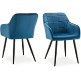 CLIPOP Esszimmerstühle 2er Set Stühle mit Armlehne, Samt Bezug, Esszimmerstuhl Küchenstuhl Polsterstuhl, Stühle für Esszimmer (Samt Blau, 2er Set)