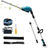 Teleskop Heckenschere Akku für Makita Akku 18V, 48cm Schnittbreite, Zinkenabstand 16 mm, Höhe bis 2.7m, 150° winkelverstellbarer Schneidkopf (Blau mit 1 Batterie)