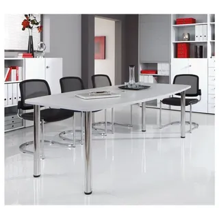 Hammerbacher Konferenztisch KT22C lichtgrau Tonnenform, 220,0 x 83,0/103,0 x 72,0 - 74,0 cm