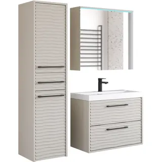 WELLTIME Badmöbel-Set »Canada - Fronten mit Wellenstruktur« Komplett-Set, Fronten mit Wellenstruktur, 4 Stk. tlg., beige