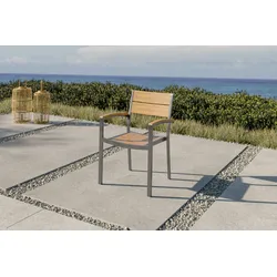 OUTFLEXX Stapelstuhl, silber/naturbelassen, Edelstahl/Teak, stapelbar, gebürstet, FSC®-zertifiziertes Produkt