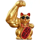 MagiDeal Maneki Neko Figur, Winkekatze Gold Glücks Katze Lucky Cat Glücksbringer China Asiatische Deko Moderne Ornament für Zuhause Büro Auto Hotel Laden - Richtiger Raub