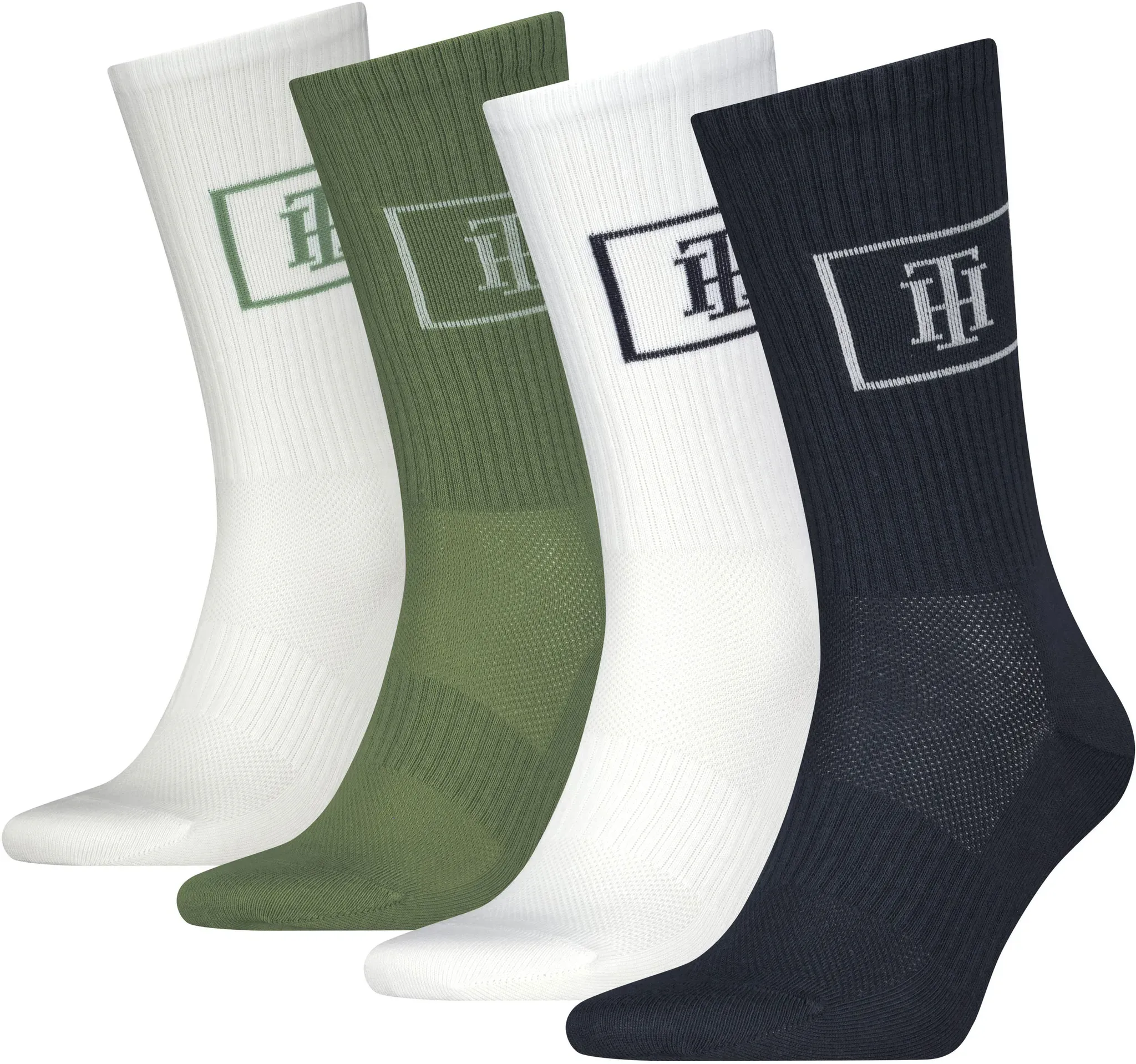 Tommy Hilfiger Sportsocken »CREW SOCK MONOGRAM LOCKER ROOM«, (4 Paar), mit Mesh-Front für Atmungsaktivität TOMMY HILFIGER navy/green/white 43-46