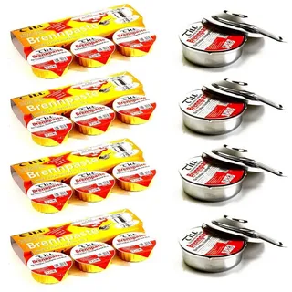 Till Bioethanol 4x Pastenbrenner Spiritusbrenner Rechaud Brenner Fondue Speisewärmer, verchromt mit 16x Ethanol Brennpaste a 80 g weiß