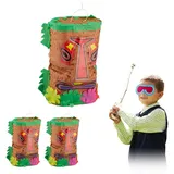 relaxdays Papierdekoration 3 x Pinata Tiki braun|grün|rot