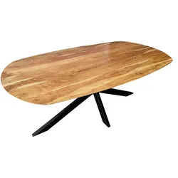 Esszimmertisch Oval 180 x 90 cm Akazienholz massiv natur Spider-Gestell schwarz RAMA