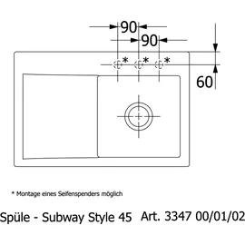 Villeroy & Boch Subway Style 45 Steam Keramik Handbetätigung Spüle Aufliegend 50 cm