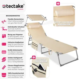 Tectake tectake® Sonnenliege, Beige, Kunststoff, 68x111x161 cm, Gartenmöbel, Gartenliegen