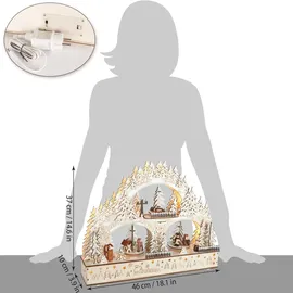 Brubaker 3D Lichterbogen - LED Schwibbogen - Winterlandschaft 2025 - Weihnachtsbeleuchtung aus Holz Natur - 37 x 46 x 10 cm - Handbemalte Figuren