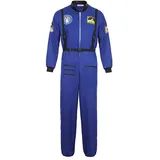 Josamogre Astronauten Kostüm Erwachsene Herren Kostüm Astronau Anzugt Weltraum Raumfahrer Halloween Cosplay Blau 2XL - XXL