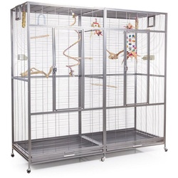 Montana Cages Voliere New Sydney II - ca. 180 x 70 x 180 cm, Platinum, Doppelvoliere, Vogelvoliere XXL für Wellensittiche grau