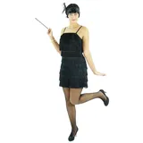 Foxxeo Schwarzes 20er Jahre Kleid für Damen Elegantes Charleston Kostüm zu Fasching und Karneval Größe L