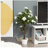 Outsunny künstliche Rosenpflanzen groß 90 cm Kunstpflanze, Plastik künstliche Pflanzen Rosenbaum mit UV-Schutz im Topf, Kunstbaum wie echt für Wohnzimmer Schlafzimmer Büro Moderne Dekoration Geschenk