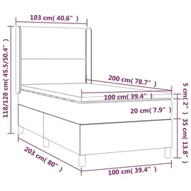 vidaXL Boxspringbett 100 x 200 cm Dunkelgrau