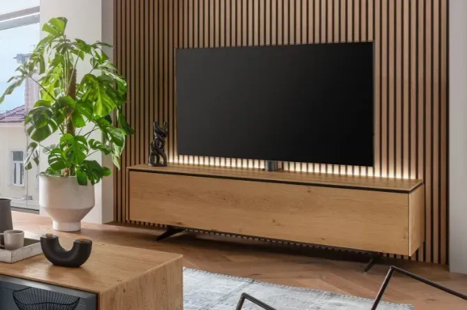 MO&MA Munari TV-Element in Asteiche mit Design-Line/ Kufenfüßen schwarz