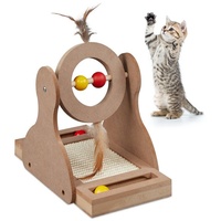 relaxdays Kratzbrett Katzen Kratzspielzeug mit Sisal-Teppich braun|gelb|rot
