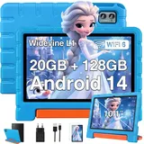 ZIOVO Kinder Tablet 10 Zoll Android 14 mit 20 GB RAM+128GB ROM(TF 1TB), WiFi 6, Octa-Core, Widevine L1, Kindersicherung, 6000mAh, BT 5.0, GMS Certified Kids Tablet mit Eva Case - Blau
