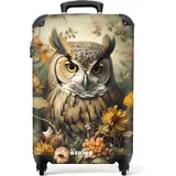 NoBoringSuitcases.com Handgepäck Koffer, Reisekoffer, Reisetasche mit Rollen, Hartschalenkoffer, Trolley Handgepäck, Suitcase, Koffer 55x40x20, Rollkoffer, Handgepäck 55x40x20 cm (Eule - Braun)