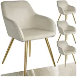 tectake Esszimmerstuhl Küchenstuhl Marilyn Samtoptik, goldene Stuhlbeine (Set, 4 St), Vielseitig verwendbar und kombinierbar beige