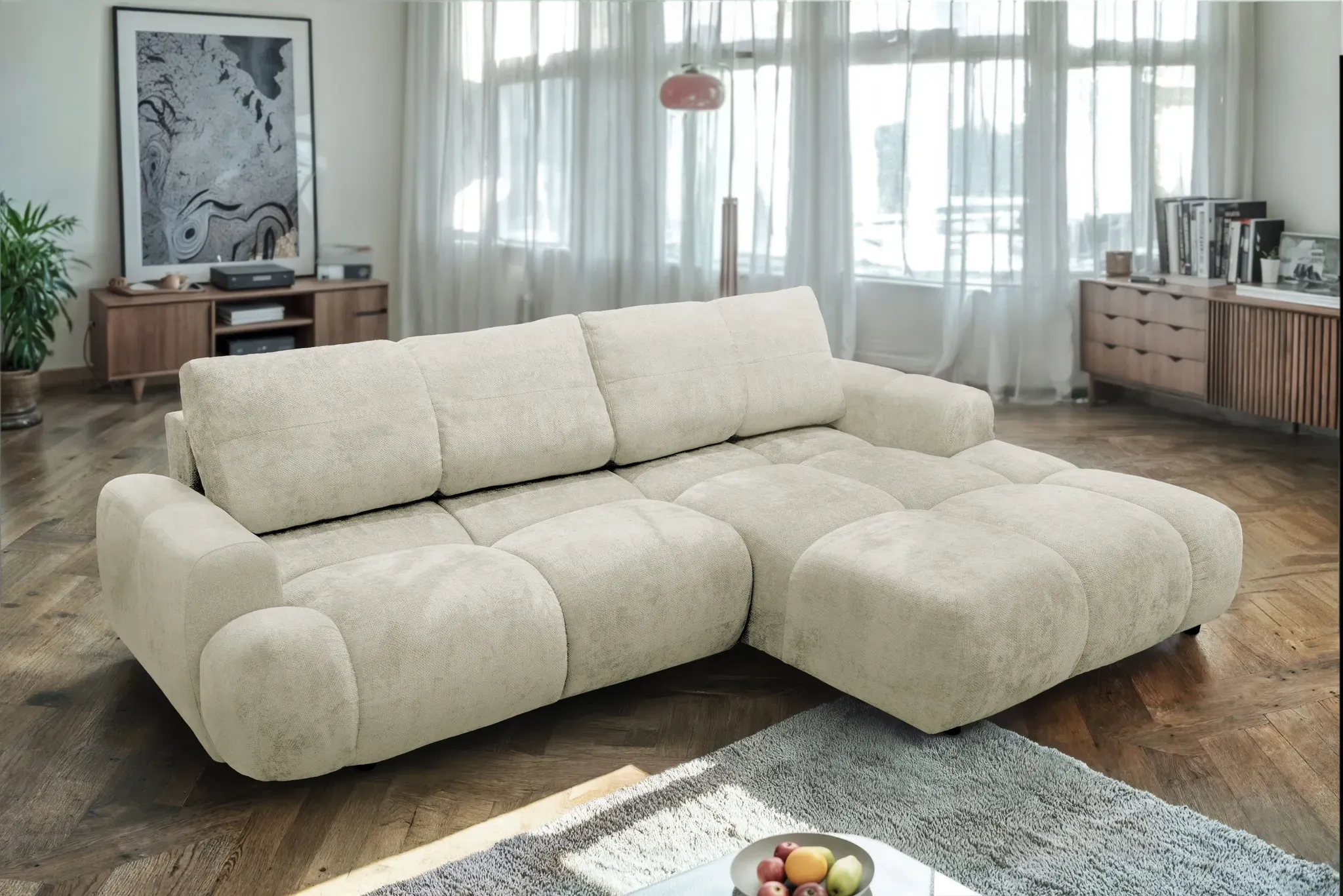 Ecksofa EXXPO - SOFA FASHION, creme, B:280cm H:87cm T:187cm, Sofas, Ecksofa, inkl. Bettfunktion und Bettkasten,toller Sitzkomfort, Steppung im Sitz