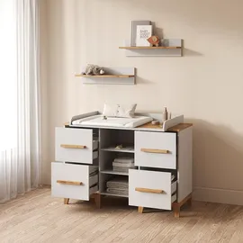 livinity® Wickelkommode Mailo, Weiß/Artisan, XL mit 4 Schubladen