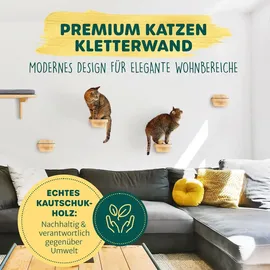 Happy Pet HAPPYPET Katzentreppen 3er-Set für Wandmontage - Nachhaltiges Hartholz, Designer Kletterwand Katzen, Katzentreppe mit Filzbezug, Katzenleiter, Katzenwand zum Klettern, Catwalk, Natur 3x Stufen M 22 x 15 cm