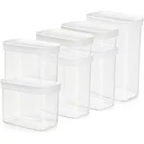 Emsa Optima 7er Set transparent-weiß | 2 x 0,45/2 x 1/2 x 1,6/2,2 Liter | rechteckig sicher, hygienisch, unbedenklich, platzeffizient farblos