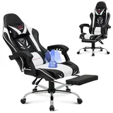 colamy Gaming Stuhl, Computer Stuhl mit Fußstütze und Lendenwirbelstütze, höhenverstellbarer Gaming Chair mit 360°-Drehsitz und Kopfstütze, Video Gamer PC Stuhl, Ergonomische hohe Rückenlehne, Weiß