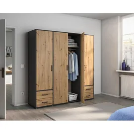Rauch BLUE Kleiderschrank Voyager 187 x 194 cm Holzoptik Grau-Metallic / Eiche Artisan