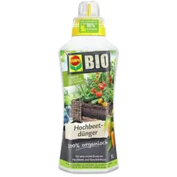 COMPO BIO Hochbeetdünger, Für alle Obst- und Gemüsepflanzen, 100% natürliche und vegane Inhaltsstoffe, Flüssig-Dünger, 1 L, 26830