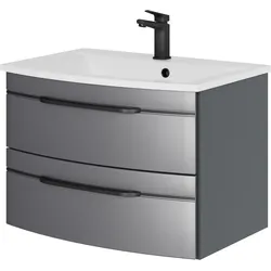 Waschtisch SAPHIR "Serie 7045 Mineralmarmor-Waschtisch und Unterschrank, 71,5 cm breit", grau (stahlgrau, sw, stahlgrau metallic), B:71,5cm H:50,2cm T:49,8cm, Waschtische, Waschplatz mit 2 Schubladen, Badmöbel Set mit Waschtisch