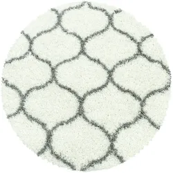 Teppich Hochflor Shaggy Skandi-Muster Polypropylen Wohnzimmer Creme Rund 120x120 | Kadima Design