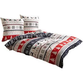 Traumschlaf Norweger Hirsch Flanell Rot 200 x 220 cm + 2 x 80 x 80 cm