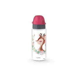 Emsa N30333 Kids Tritan Trinkflasche | Fassungsvermögen: 0,5 Liter | 100% sicher/praktisch/hygienisch/dicht/unbedenklich | cleverer Trinkverschluss | robust | Design: Deer, Transparent mit Deer-design