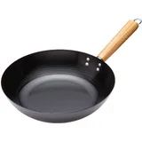 KitchenCraft World of Flavours Antihaftbeschichteter Wok mit Hölzernen Griffen, Induktionssicher, Carbonstahl, 30 cm