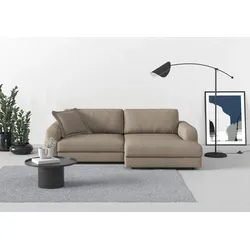Ecksofa TRENDMANUFAKTUR "Bourbon, Designsofa mit tollem Sitzkomfort, L-Form", braun (schlamm), B:250cm H:84cm T:176cm, 100% Polyester, Sofas, extra tiefe Sitzfläche, wahlweise mit Sitztiefenverstellung