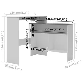 vidaXL Bartisch 130 x 40 x 120 cm Weiß/Grau
