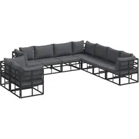 vidaXL Garten-Sofa-Set mit Kissen 9 pcs Schwarz Aluminium