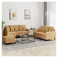 VidaXL 3-tlg. Sofagarnitur mit Kissen Braun Samt