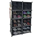 AUFUN Schuhregal Schuhboxen Stapelbar Schuh-Organizer Schuhbox Schuhschrank, Packung schwarz 82 cm x 124 cm x 32 cm