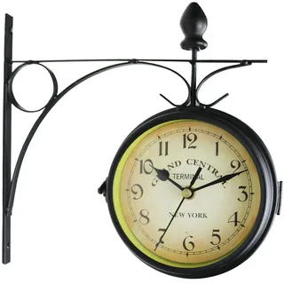 Sharplace Doppelseitige Bahnhofsuhr, Wanduhr mit dekorativer Wandhalterung, Gartenuhr zur Wandmontage für den Außenbereich, Schlafzimmer, Bürodekor