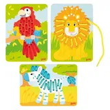 GoKi 58686 - Fädelspiel Papagei, Löwe, Zebra