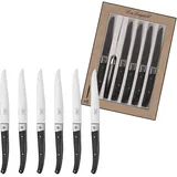 Lou Laguiole 866000MB02BR1 Pro Set mit 6 Steakmessern, Edelstahl/schwarzer Griff, 27,5 x 20 x 3 cm