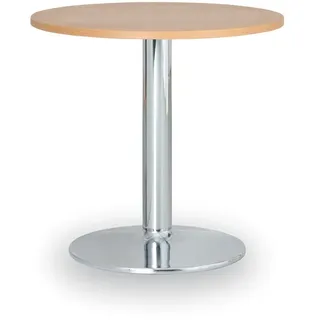 Besprechungstisch rund ZEUS II, Durchmesser 60 cm, verchromtes Fußgestell, Platte Buche