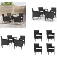 vidaXL 5 tlg. Garten Bistro Set mit Kissen Schwarz Poly Rattan - Garten Bistro Set - Garten Bistro Sets - Bistro Set - Gartenmöbel Set - Schwarz