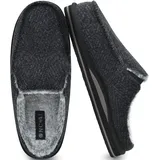 ONCAI Hausschuhe Herren Komfort Plüsch Pantoffeln Streifen Orthopädische Hüttenschuhe Wärme Flauschig Slippers mit Memory Foam Rutschfest Gummisohle Schwarz Größe 47 - 47 EU