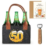 Geschenk 50 Geburtstag, Männerhandtasche Bier mit Flaschenöffner und Grußkarten für Männer, Lustige Geschenke zum 50. Geburtstags, Männerhandtasche Bier Flaschenträger für 6 Bierflaschen (50th)