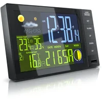 Bearware Funkwetterstation Innen und Außen mit Außensensor - DCF Signal Funkuhr - Farbdisplay - Thermometer - Hygrometer